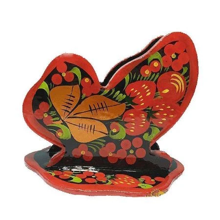 Салфетница 11*12см дерево Бабочка с хохломской росписью (1) Салфетница 11*12см дерево Бабочка с хохломской росписью (1)