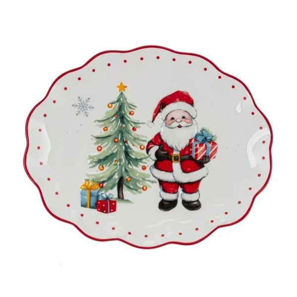 Блюдо овальное керамика 24*20*3см Новогодний подарок (12)