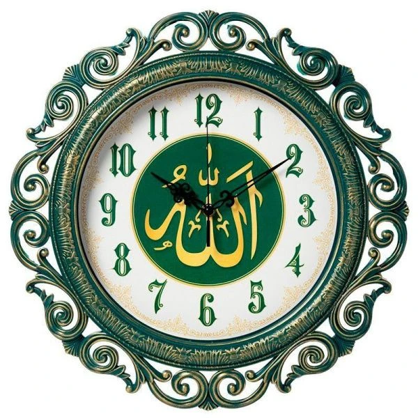 Часы настенные 40,5см пластик Мусульманские ажурные зеленый с золотом (5)