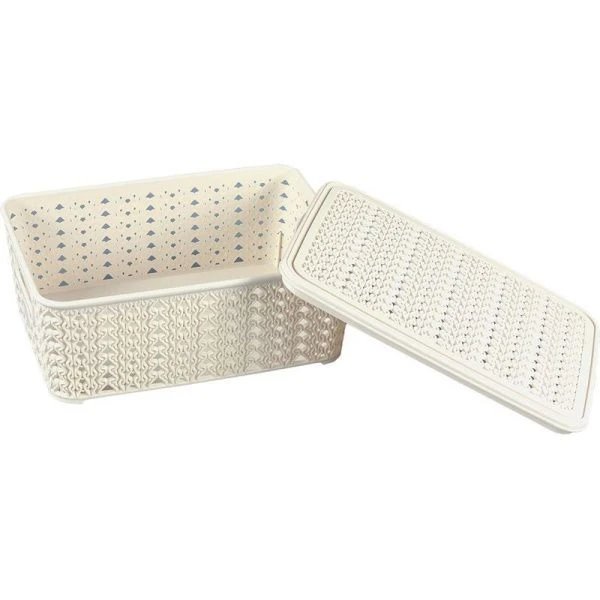 Ящик 3,5л пластик ВЯЗАНИЕ слоновая кость с крышкой (20)