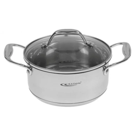 Кастрюля 1,6л нерж.сталь НИКА стекл.крышка d16см толщина 0,5мм индукция KT02-D-16 (8)