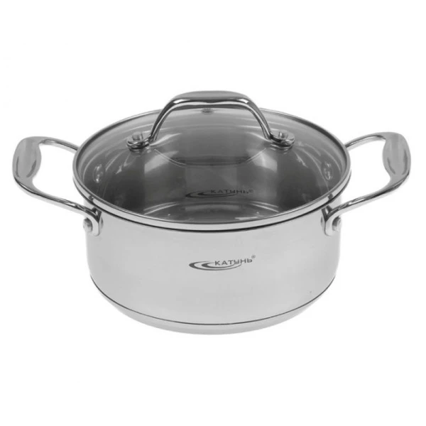 Кастрюля 1,6л нерж.сталь НИКА стекл.крышка d16см толщина 0,5мм индукция KT02-D-16 (8)