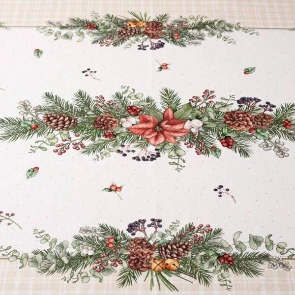 Скатерть новогодняя хлопок/твил 160*220см Celebration бежевый клетка