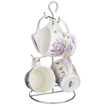 Кружки набор 4шт 350мл фарфор ПРОВАНС.ЛАВАНДА на мет.подставке (4) ВЫВОД