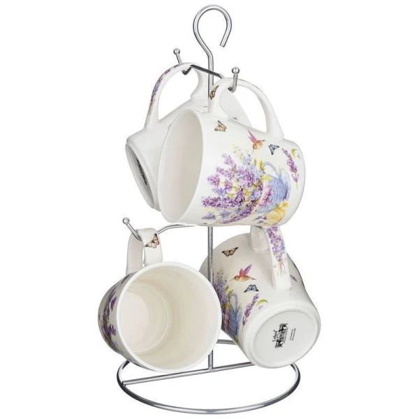 Кружки набор 4шт 350мл фарфор ПРОВАНС.ЛАВАНДА на мет.подставке (4) ВЫВОД