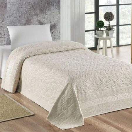 Простыня махровая 160*220 жаккард METEOR AZOR бежевый A231 в коробке