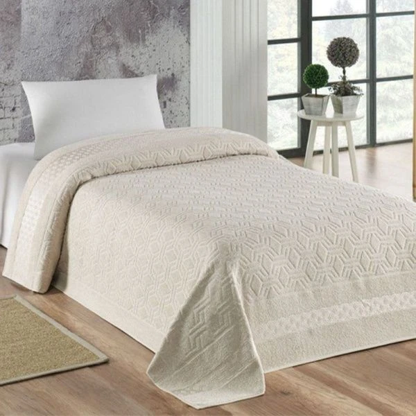 Простыня махровая 160*220 жаккард METEOR AZOR бежевый A231 в коробке