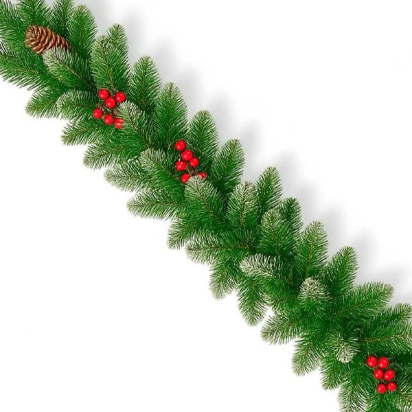 Гирлянда новогодняя 270см ЕЛОВАЯ ВЕТКА заснеженная D25см с шишками и ягодами JC-14953 (20)