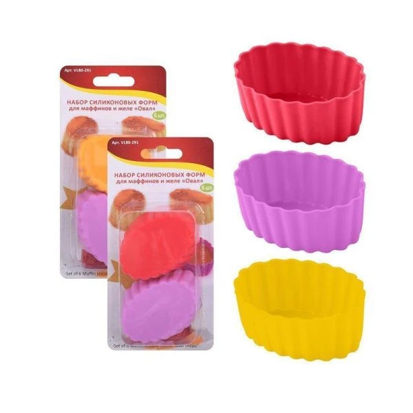 Набор форм для маффинов и желе Овал 6шт силикон 7*5*3см VL80-291 (12/240)