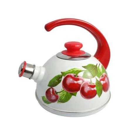 Чайник со свистком 2,5л эмаль ВИШНЕВЫЙ САД конс.ручка крас. белый (декор нерж.) Т04/25/03/28/Н13 (4)