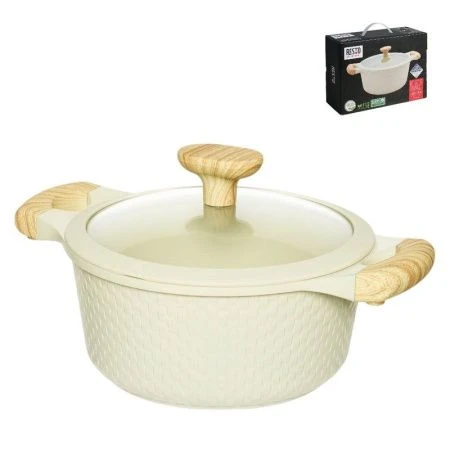 Кастрюля 2,4л h9,4см алюминий АП RAN со стекл.крышкой и силик.ободком 20см индукция бежевая (6)