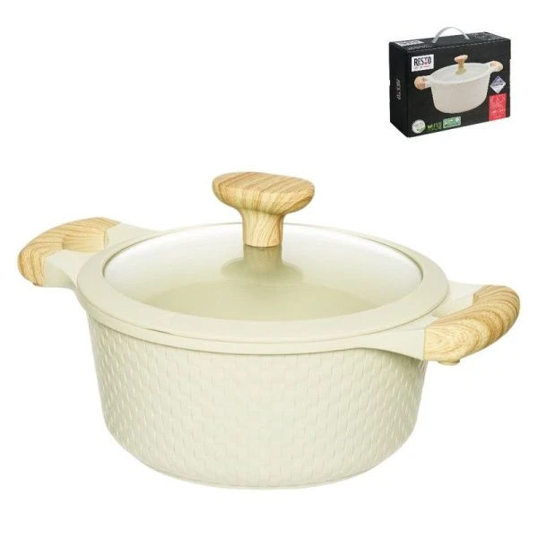 Кастрюля 2,4л h9,4см алюминий АП RAN со стекл.крышкой и силик.ободком 20см индукция бежевая (6)