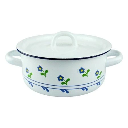 Кастрюля 1,5л эмаль СИНИЙ ЛЁН белая с рис.  01-1608/4 (12)