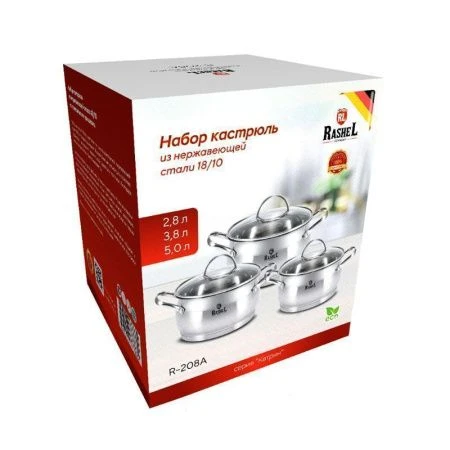 Набор кастрюль 6пр 2,1/2,8/3,8л нерж.сталь КАТРИН со стекл.крышками (4)