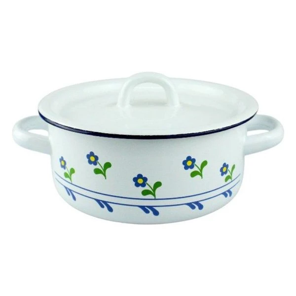 Кастрюля 1,5л эмаль СИНИЙ ЛЁН белая с рис.  01-1608/4 (12)