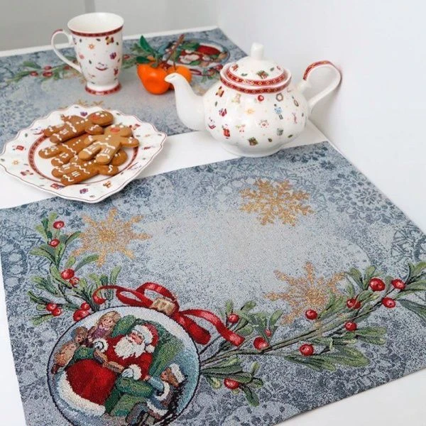 Салфетки новогодние набор 2шт 35*45см гобелен НОВОГОДНИЕ ЯГОДЫ серо-голубой фон