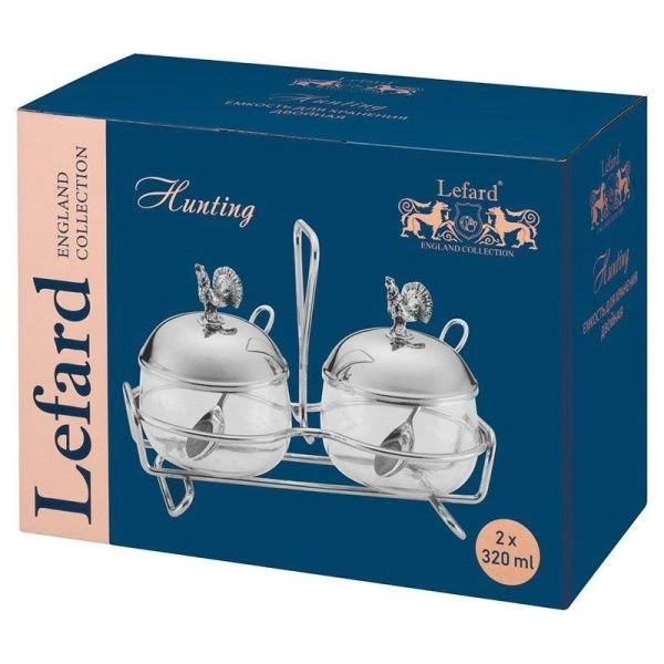 Емкость для хранения двойная 320/320мл нерж.сталь/стекло ОХОТА с ложками (12)