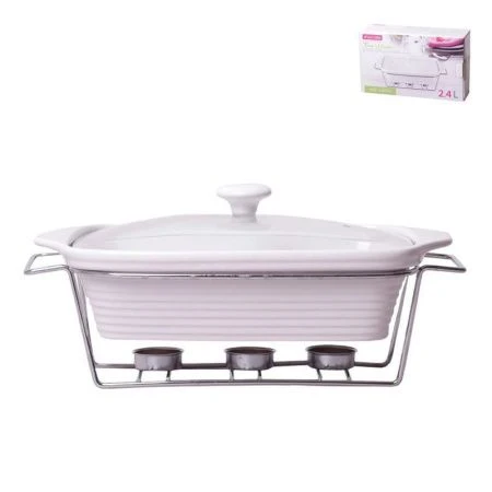 Мармит 2,4л керамика прямоугольный 3 свечи (стекл.крышка, мет.подставка) 36*12,5*21см арт. 6403