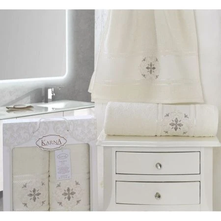 яяяНабор полотенец 2пр 50*90/70*140 махровые Karna SEHER (Кремовый)