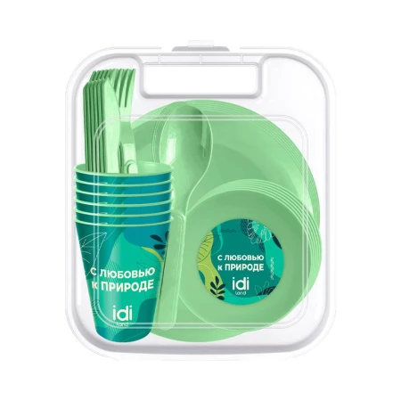 Набор для пикника 37пр на 6 персон пластик IDI Planet зеленый (4) 222129718/08