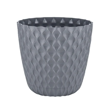 Горшок для цветов 650мл d115мм пластик Wave с дренажной сеткой, съем.поддоном вулк.серый (12)