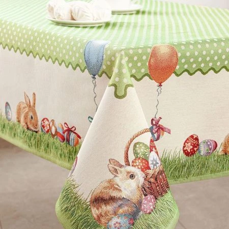 Скатерть пасхальная 140*240см гобелен КРОЛИК горошек 00970