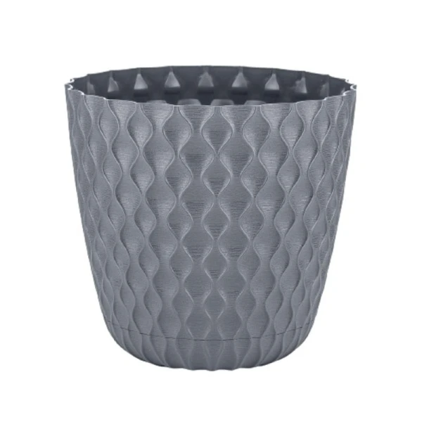 Горшок для цветов 650мл d115мм пластик Wave с дренажной сеткой, съем.поддоном вулк.серый (12)