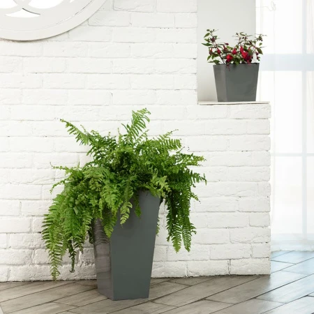 Горшок для цветов 19,4л 250*250*470мм пластик London Cube вулканический серый c дренажной вставкой