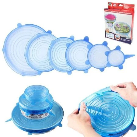 Крышки силиконовые растягивающиеся для посуды набор 6шт, 21см, 16,5см, 14,5см, 11,5см, 9,5см, 6,8см)