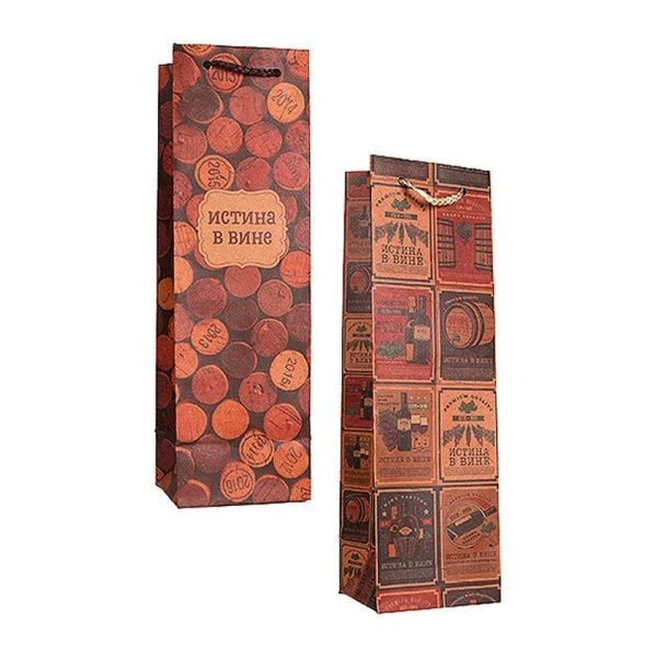 Пакет крафт под бутылку 10*33*9см Истина в вине (12/240)