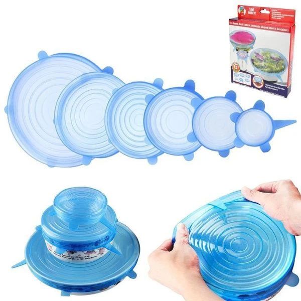 Крышки силиконовые растягивающиеся для посуды набор 6шт, 21см, 16,5см, 14,5см, 11,5см, 9,5см, 6,8см)