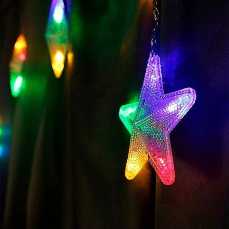 Новогоднее украшение гирл 8м штора со звездами, прозр нить, 12звезд+126цв 1 реж