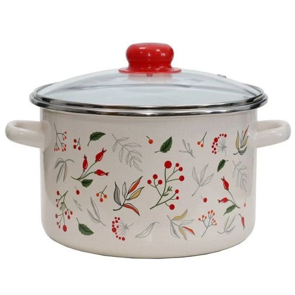 Кастрюля 4л эмаль ЯГОДКИ цилиндрическая со стекл.крышкой (4)