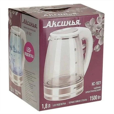 Чайник электрический 1,8л стекло 1500Вт АКСИНЬЯ КС-1021 белый (12)