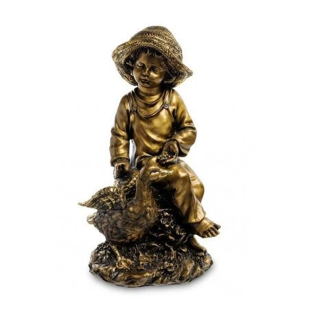 Статуэтка Мальчик с уткой полистоун 47см бронза с позолотой
