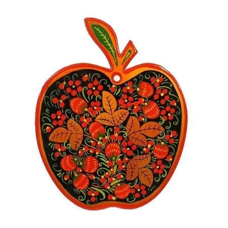 Доска разделочная 26,5*20,5см дерево Яблоко с хохломской росписью (1)