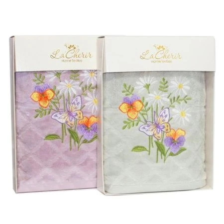 Полотенце махровое 45*90см с вышивкой Бабочка на ромашке подар.уп. 4120313+K-251