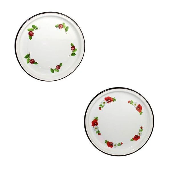 Поднос 36*3см эмаль круглый белый с рис. 43304-102/4 (10)