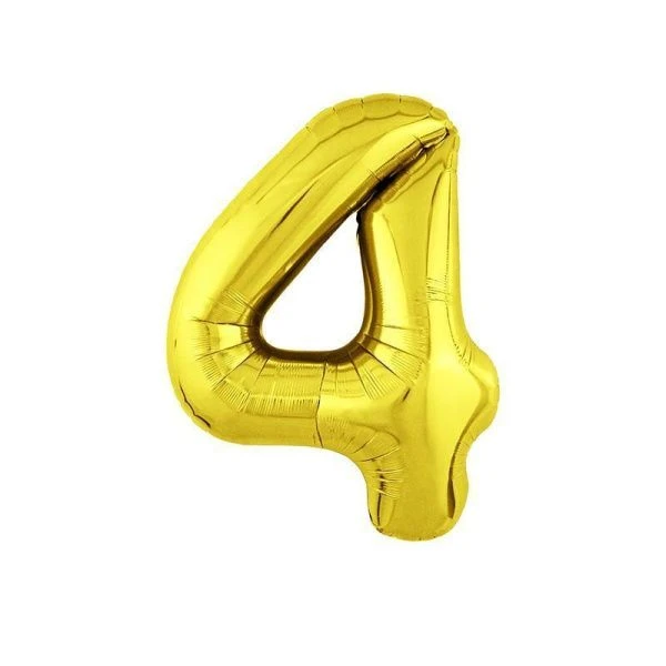Шар фольгированный Цифра 4 золото 40" (102см) Slim (50)