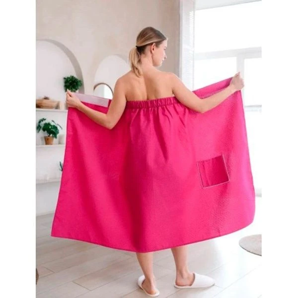 Набор для сауны женский вафельный 2пр (килт 90*146см, полотенце 47*90см) Фуксия