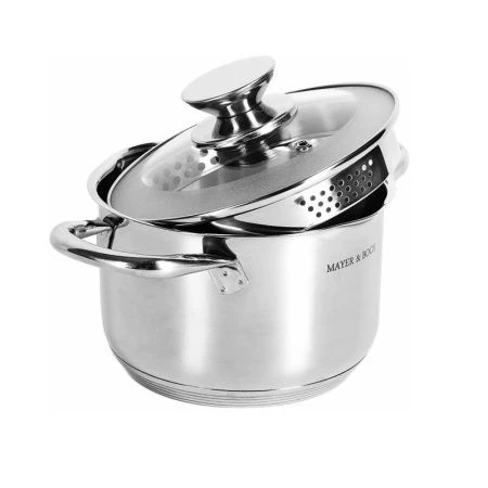 Кастрюля 1л нерж.сталь стекл.крышка-дуршлаг 16см h8,5см носик для слива MB30998 (4)