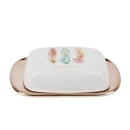 Масленка 18*12*4,5см керамика ПЕРЬЯ подар.уп. (18)