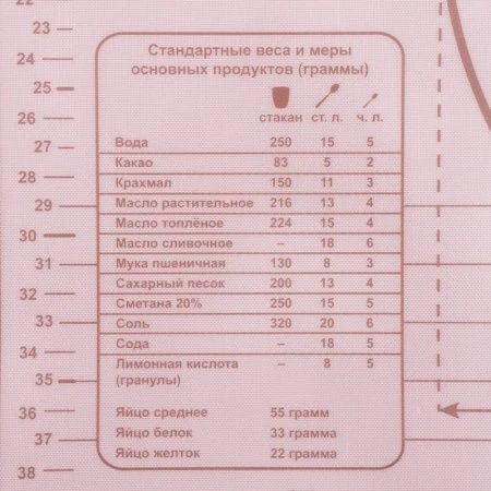 Коврик кулинарный силикон армированный 46*66см с разметкой Ингридиенты белый/кофейный (50)