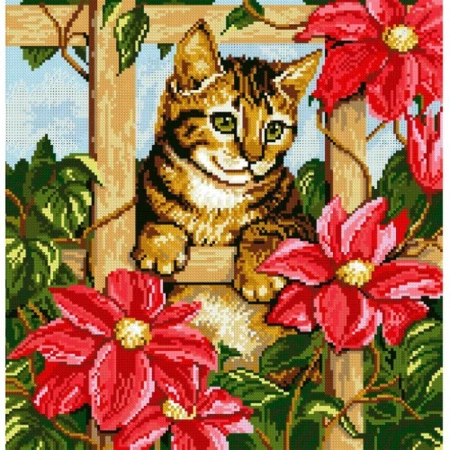 Набор для творчества пластик/матовые стразы Картина Котенок в цветах 40*41см подар.уп.