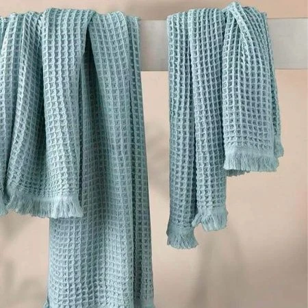 Набор полотенец 2пр 50*90/70*140 вафельные Karna GOFRE бирюзовый 250г