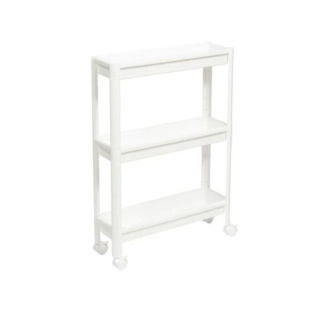 Этажерка 3 секции 530*175*755мм пластик VIKEA на колесах белая прямая узкая (1)