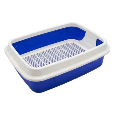 Лоток для питомца большой (корпус+сетка+бортик) 33,4*44,7*14,7см пластик синий/белый (7)