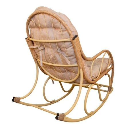 Кресло-качалка Элит с ротангом 0,99*0,58*1,27см металл бежевое, подушка Лен (max нагр. 160кг)