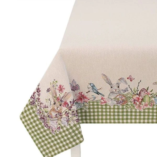 Скатерть 140*240см гобелен ПРИНЦЕССА зеленая клетка