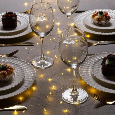 Гирлянда светодиодная Нить Роса 5м ААx3 (не в компл.), 2 режима, теплый белый свет